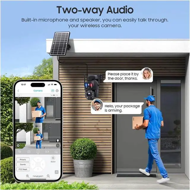 Alt view image 3 of 7 - 4K 8MP Solar Surveillance Camera Outside Solar Powered CCTV Dual Lens Dual View Extension Cord Built in Batteries Home