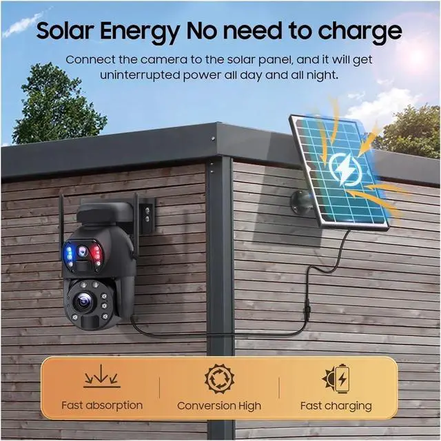 Alt view image 6 of 7 - 4K 8MP Solar Surveillance Camera Outside Solar Powered CCTV Dual Lens Dual View Extension Cord Built in Batteries Home