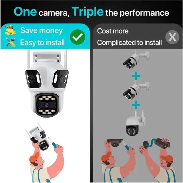 Alt view image 5 of 7 - WiFi Camera 6K 8MP HD Outdoor Three Lens Three Screen Auto Tracking Security Protection PTZ Camera 4K Video Surveillance iCsee