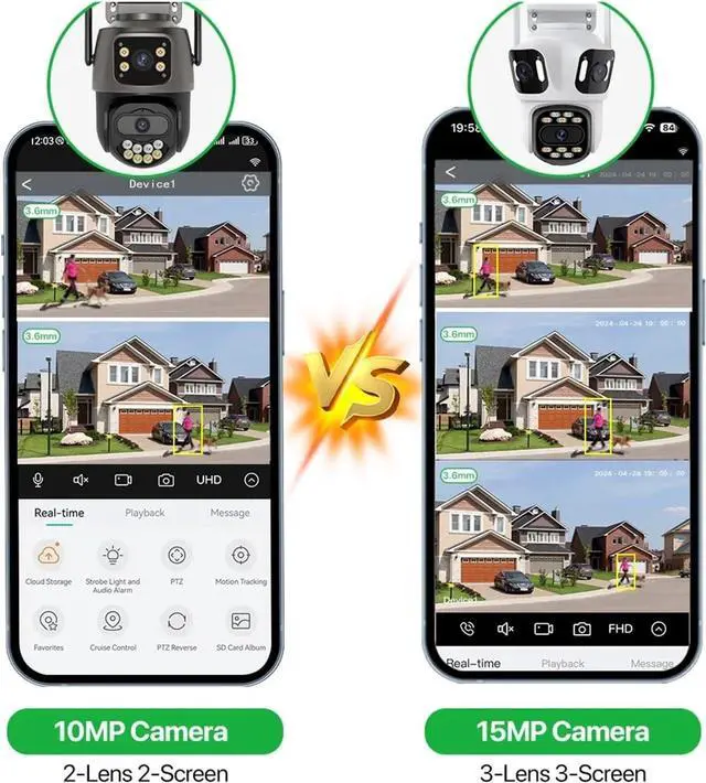 Alt view image 7 of 7 - Three Lens Three Screen IP Camera WiFi External Dual Lens Auto Track 15MP Security PTZ Camera 4K HD Video Surveillance