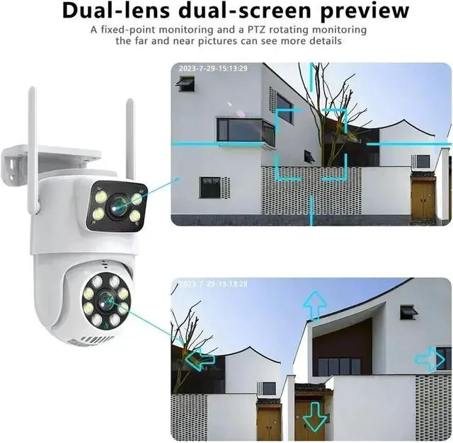 Alt view image 2 of 6 - 4K 8MP Dual Lens PTZ WiFi Camera Full HD Dual Screen Ai Human Auto Tracking Outdoor 4MP Security Video Surveillance Camera