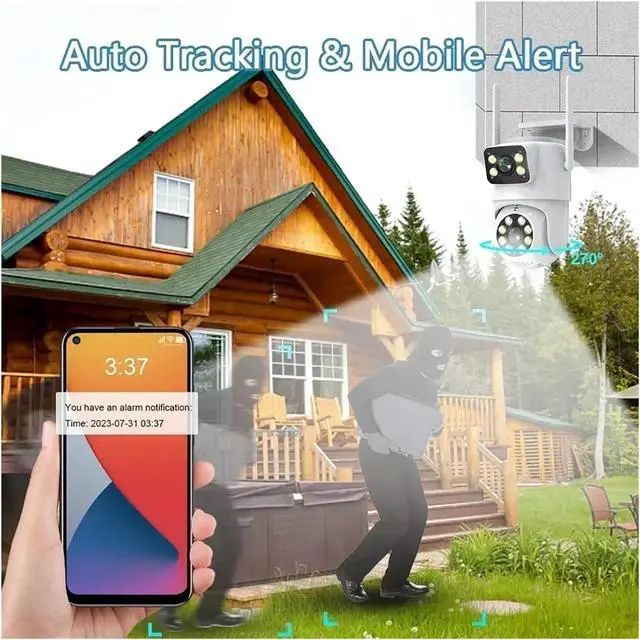 Alt view image 3 of 6 - 4K 8MP Dual Lens PTZ WiFi Camera Full HD Dual Screen Ai Human Auto Tracking Outdoor 4MP Security Video Surveillance Camera