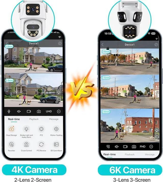 Alt view image 7 of 7 - WiFi Camera 6K 8MP HD Outdoor Three Lens Three Screen Auto Tracking Security Protection PTZ Camera 4K Video Surveillance iCsee
