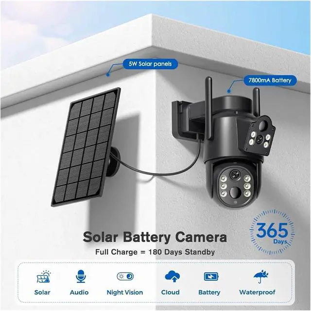 Alt view image 2 of 6 - 4k 8MP WiFi Solar Camera with 7800 MAh Battery Dual Lens Wireless PTZ Camera Color Night Vision Security Surveillance