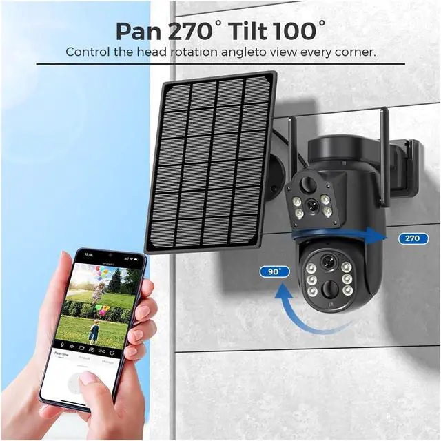 Alt view image 3 of 6 - 4k 8MP WiFi Solar Camera with 7800 MAh Battery Dual Lens Wireless PTZ Camera Color Night Vision Security Surveillance