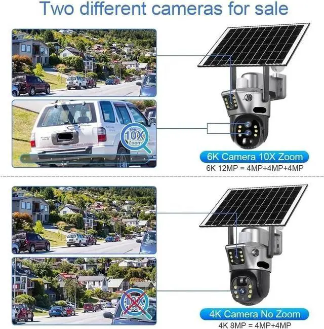 Alt view image 3 of 7 - 12MP 10X Zoom Dual Screen Solar Camera Outdoor 6K 4G/WiFi Three Lens Human Auto Tracking Security Cameras V380 Pro App