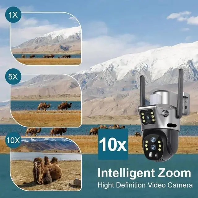 Alt view image 5 of 7 - 12MP 10X Zoom Dual Screen Solar Camera Outdoor 6K 4G/WiFi Three Lens Human Auto Tracking Security Cameras V380 Pro App
