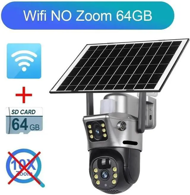 Alt view image 2 of 7 - 12MP 10X Zoom Dual Screen Solar Camera Outdoor 6K 4G/WiFi Three Lens Human Auto Tracking Security Cameras V380 Pro App