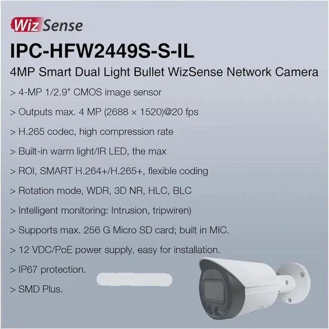 Alt view image 2 of 5 - 4MP 4K Smart Dual Light IP Camera Mini Bullet CCTV Outdoor Full Color Surveillance Built in Mic IPC-HFW2449S-S-IL