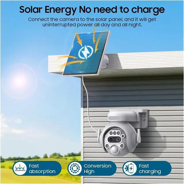 Alt view image 2 of 6 - 6MP 12X Solar Camera Outdoor Security Camera 7800mAh Rechargeable Battery 5W Solar Panel PIR Human Detection PTZ Camera