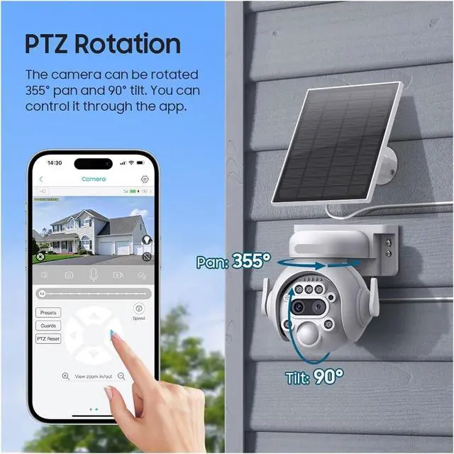 Alt view image 3 of 6 - 6MP 12X Solar Camera Outdoor Security Camera 7800mAh Rechargeable Battery 5W Solar Panel PIR Human Detection PTZ Camera