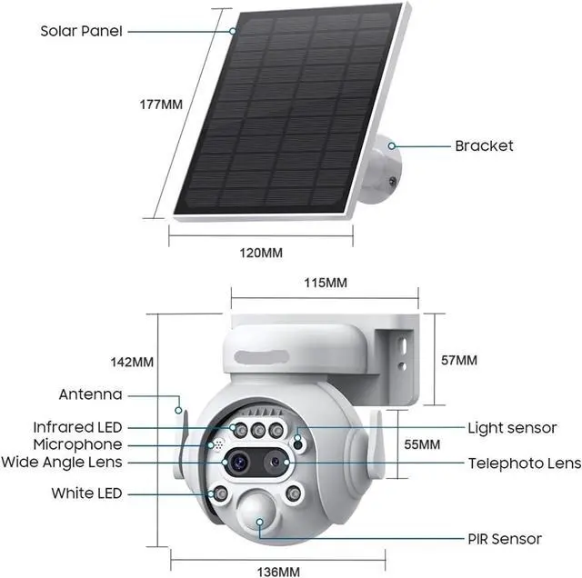 Alt view image 6 of 6 - 6MP 12X Solar Camera Outdoor Security Camera 7800mAh Rechargeable Battery 5W Solar Panel PIR Human Detection PTZ Camera