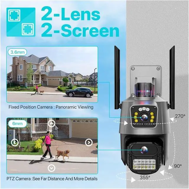 Alt view image 2 of 6 - Outdoor WiFi PTZ Camera 4K 8MP HD Dual-Lens Dual Screen Camera AI Auto Tracking 4MP Video Surveillance Police Light Alarm