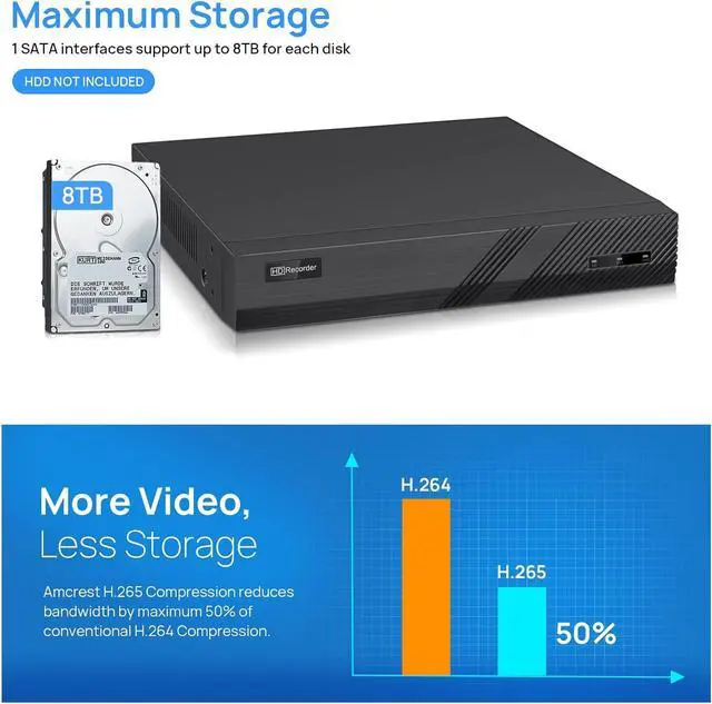 Alt view image 6 of 7 - Gadpiparty VIKYLIN 8 Channel Security Camera System 2TB HDD, Full Function 4 x 4K 8MP Commercial Full Color Turret PoE IP Cameras, 98ft Full Color/IR Night Vision,Built-in Mic, Smart Dual Light, IP67