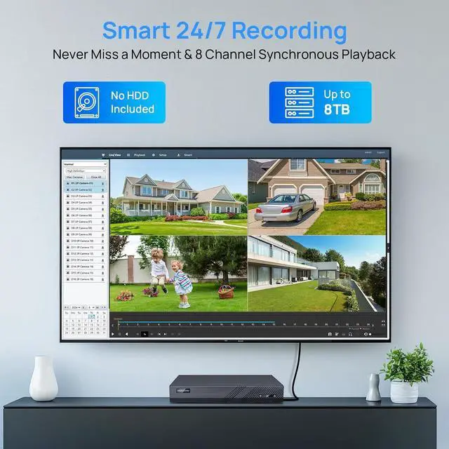 Alt view image 5 of 7 - Gadpiparty VIKYLIN 8CH Security Camera System 2TB HDD, Full Function 4 x 4K 8MP Full Color Turret PoE IP Cameras 2-Way Talk, 2.8mm Lens,98Ft Night Color Vision,Smart AI Human/Vehicle Detection, 112°