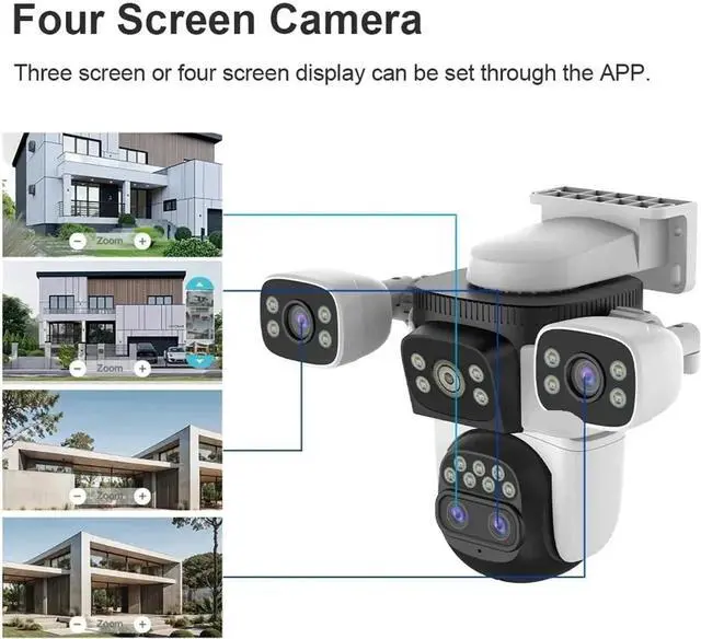 Alt view image 2 of 6 - 20MP 10X Zoom Four Screens WiFi IP Camera Wireless Outdoor 10K Four Lens PTZ Human Auto Tracking Surveillance Cameras