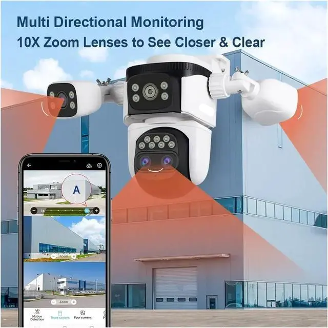 Alt view image 3 of 6 - 20MP 10X Zoom Four Screens WiFi IP Camera Wireless Outdoor 10K Four Lens PTZ Human Auto Tracking Surveillance Cameras