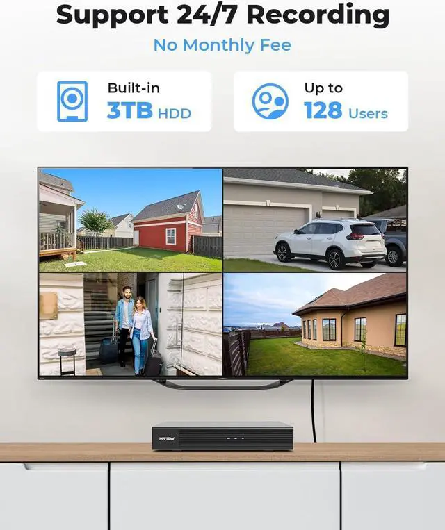 Alt view image 5 of 7 - Gadpiparty H.VIEW 4K Security Camera System, 4pcs H.265 PoE Wired Turret Cameras with Person Detection, 4K/8MP 8CH NVR with 3TB HDD for 24-7 Recording,Trigger Color Night Vision, Email Alert, AI Human