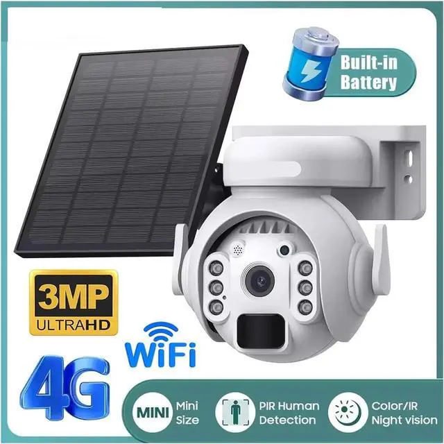 Alt view image 2 of 7 - 3K 3MP 4G SIM Camera Solar Panel Security PTZ Camera Night Vision PIR Human Detection Surveillance Solar Battery Camera