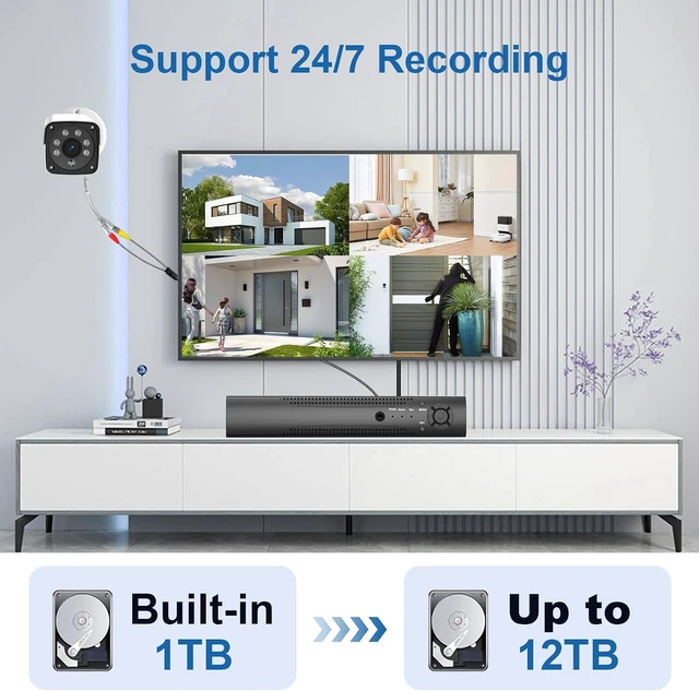 Alt view image 3 of 7 - H.265+ 4K NVR Security Camera DVR Kit with 4x 1920P 5MP IP67 Indoor/Outdoor Cameras, AI Human & Vehicle Detection, IR Night Vision, Remote Access, 1TB HDD for 24/7 Recording
