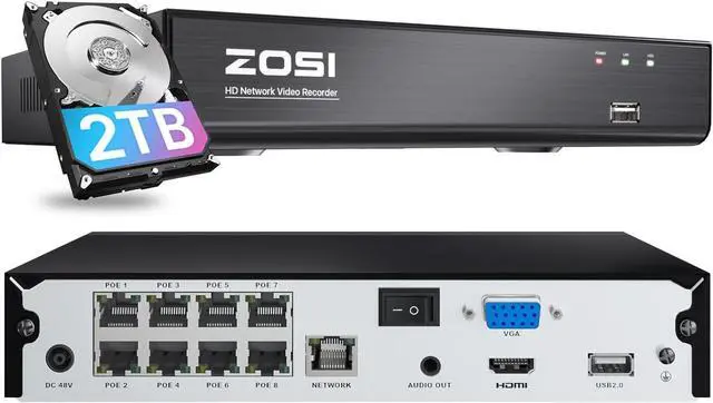 Main image of Gadpiparty ZOSI 4K 8 Channel PoE NVR System (16CH Expandable) with 2TB HDD for 24/7 Recording, Playback, Remote Access, Motion Detection, H.265+ Network Video Recorder only Work with Our PoE IP Camer