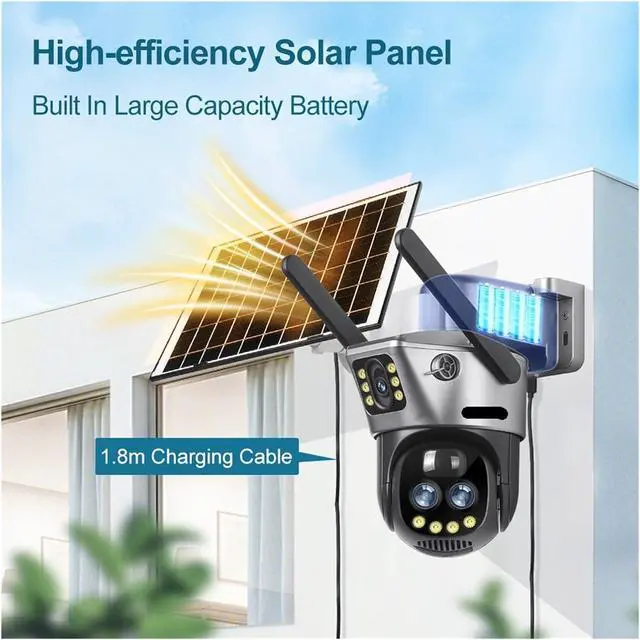 Alt view image 3 of 7 - 6K 4G WiFi Solar-Powered IP Camera: 10x Zoom, Triple Lens PTZ with AI Tracking for Ultimate Outdoor Security Surveillance
