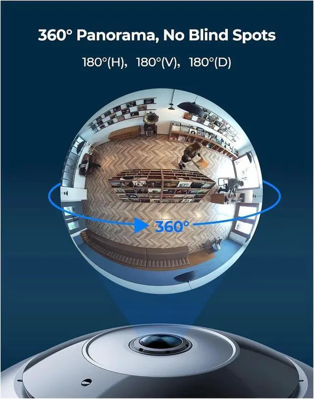 Alt view image 2 of 5 - 6MP Fisheye WiFi Security Camera 2.4/5GHz Wireless Indoor Camera 2-Way Audio Smart Detection 360° Panorama PoE Cameras