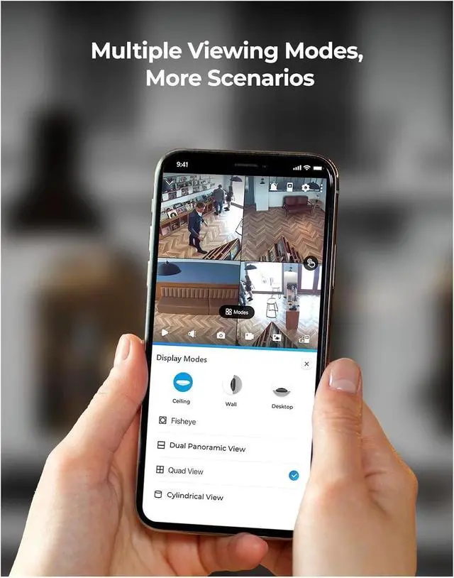 Alt view image 3 of 5 - 6MP Fisheye WiFi Security Camera 2.4/5GHz Wireless Indoor Camera 2-Way Audio Smart Detection 360° Panorama PoE Cameras