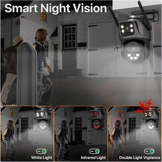 Alt view image 6 of 7 - 4K Three Screen WiFi PTZ Camera Dual Lens AI Human Detection IP66 CCTV
