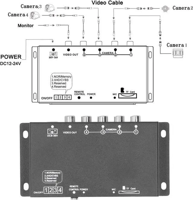 Alt view image 5 of 7 - GOTOTOP Mobile Digital Video Recorder, ABS Metal 4 Channel Mini MDVR 1080P H.264 Recording 9V to 36V Input PAL NTSC for School Buses Tank Trucks Engineering Vehicles