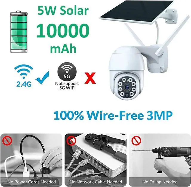 Alt view image 2 of 6 - Smart 3MP Patrol Human Body Filtering 5W Solar 10000mAh Battery Wireless PTZ Outdoor WiFi PIR CCTV Auto Tracking Camera