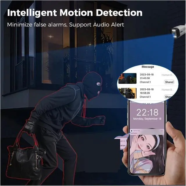 Alt view image 4 of 7 - Full Color Night Vision 5MP 8MP 4K POE IP Camera Waterproof Face Detect Home Security Video Surveillance Cam CCTV System