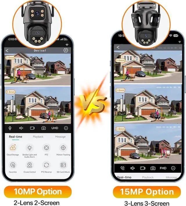 Alt view image 7 of 7 - Three Lens Outdoor WiFi IP Camera Three Screen PTZ Camera Ai Human Detection 15MP IP66 Waterproof CCTV Video Security Cam