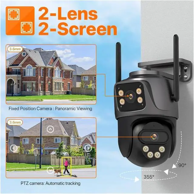 Alt view image 6 of 7 - Three Lens Outdoor WiFi IP Camera Three Screen PTZ Camera Ai Human Detection 15MP IP66 Waterproof CCTV Video Security Cam
