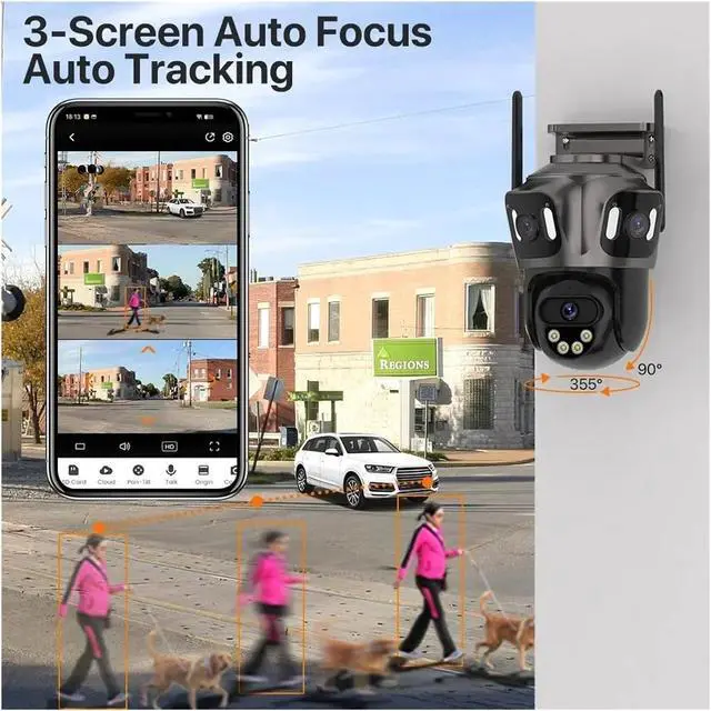 Alt view image 4 of 7 - Three Lens Outdoor WiFi IP Camera Three Screen PTZ Camera Ai Human Detection 15MP IP66 Waterproof CCTV Video Security Cam