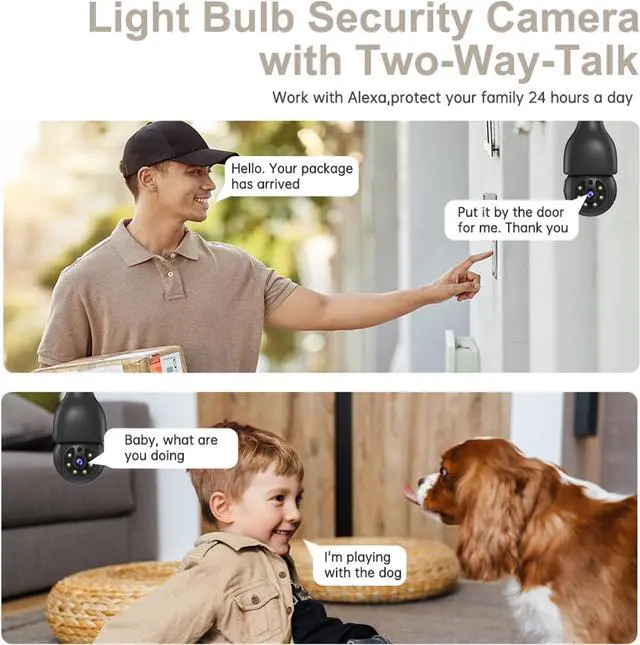 Alt view image 4 of 7 - Light Bulb Security Cameras Wireless Outdoor, 5G&2.4G WiFi Security Cameras for Home Security Outside, AI Human Detection, Two-Way Talk, Color Night Vision, Siren Alarm, Work with Alexa (2 Pack)