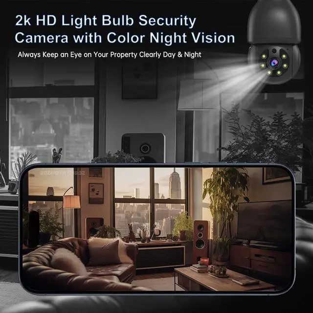 Alt view image 5 of 7 - Light Bulb Security Cameras Wireless Outdoor, 5G&2.4G WiFi Security Cameras for Home Security Outside, AI Human Detection, Two-Way Talk, Color Night Vision, Siren Alarm, Work with Alexa (2 Pack)