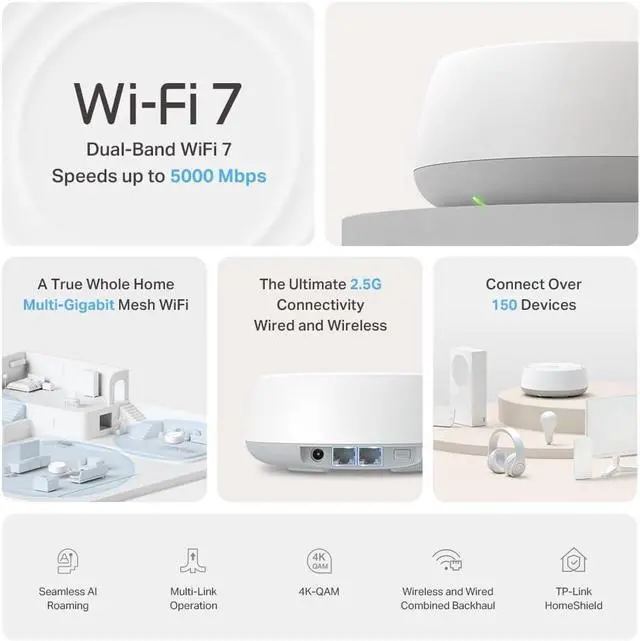 Alt view image 5 of 7 - TP-Link Deco 7 Mesh Bundle - 3X BE5000 Dual-Band Indoor Units + 1x BE5000 Outdoor Unit, Covers up to 9,000 sq. ft., 2.5G Wired Backhaul, PoE+, IP65, Homeshield - BE25 (3-Pack) + BE25 Outdoor