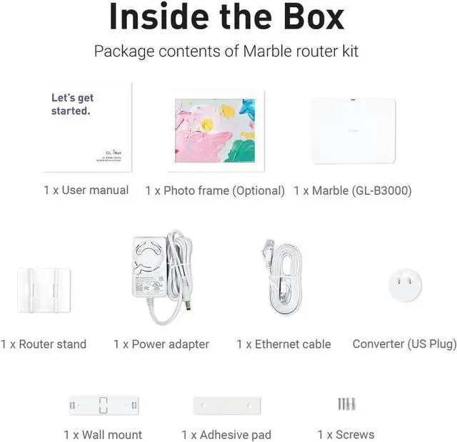 Alt view image 6 of 7 - GL.iNet GL-B3000 (Marble) Wireless WiFi 6 Router with Wall-Mountable Photo Frame, Dual-Band AX3000, OpenVPN & WireGuard, Bark & AdGuard Home Parental Controls, OpenWrt, 3 Gigabit Ethernet Ports