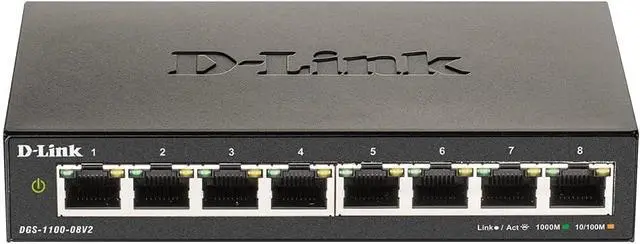 Main image of D-Link 8-Port Gigabit Smart Managed Ethernet Switch, L2,VLANs, QoS, IGMP Snooping, LAG, Sturdy Metal with Shielded Ports, Desktop, Fanless, Follows NDAA/TAA, Lifetime Product Coverage (DGS-1100-08V2)