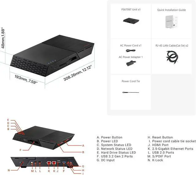 Alt view image 2 of 7 - Asustor Flashstor 6 FS6706T - 6 Bay All-SSD NAS Storage, Quad Core 2.0GHz, Six M.2 SSD, Dual 2.5GbE, 4GB RAM DDR4, Network Attached Storage (Diskless)