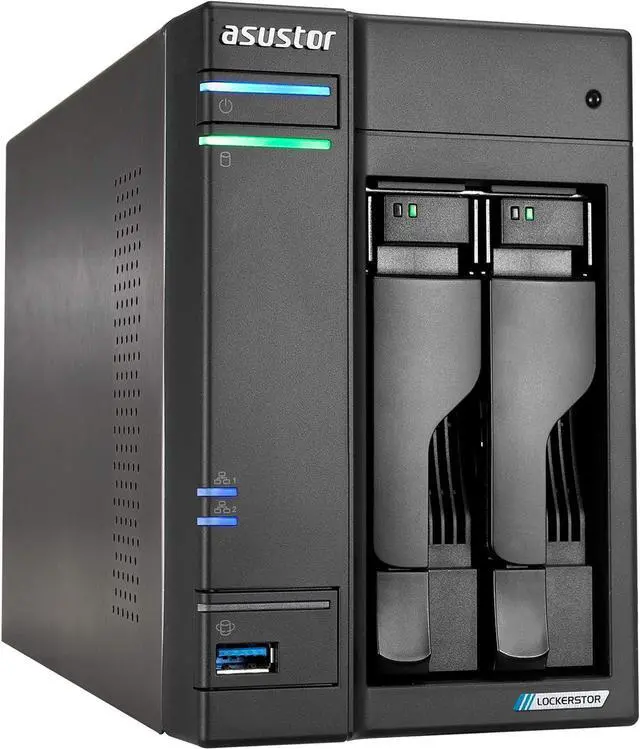 Main image of Asustor Lockerstor 2 Gen2 AS6702T - 2 Bay NAS, Quad-Core 2.0 GHz CPU, 4x M.2 NVMe slots (PCIe 3.0), Dual 2.5GbE, 4GB DDR4 RAM, Network Attached Storage (Diskless)