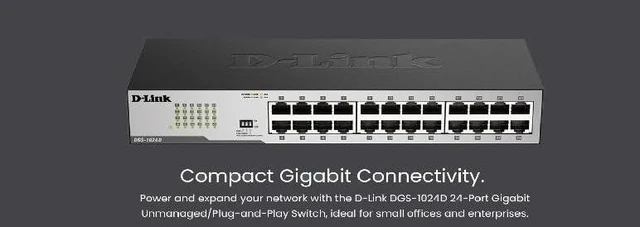 Alt view image 4 of 5 - D-Link DGS-1024D, Ethernet Switch, 24 Port Gigabit Unmanaged Fanless Network Hub Desktop or Rack Mountable, Black