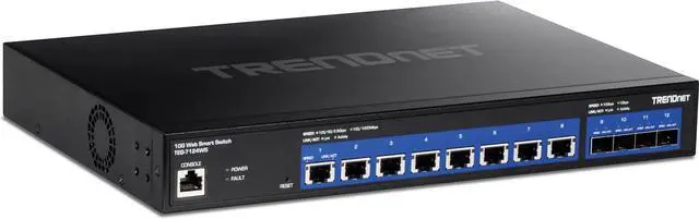Main image of TRENDnet 12-Port 10G Web Smart Switch, TEG-7124WS, 8 x 10G RJ-45 Ports, 4 x SFP+ Slots, Ethernet Splitter, NDAA & TAA Compliant, Rack Mountable Housing, Lifetime Protection, Black