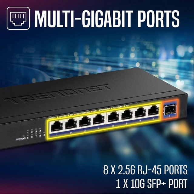 Alt view image 6 of 7 - TRENDnet 9-Port Unmanaged 2.5G Switch with 10G SFP+ Port, TEG-S5091