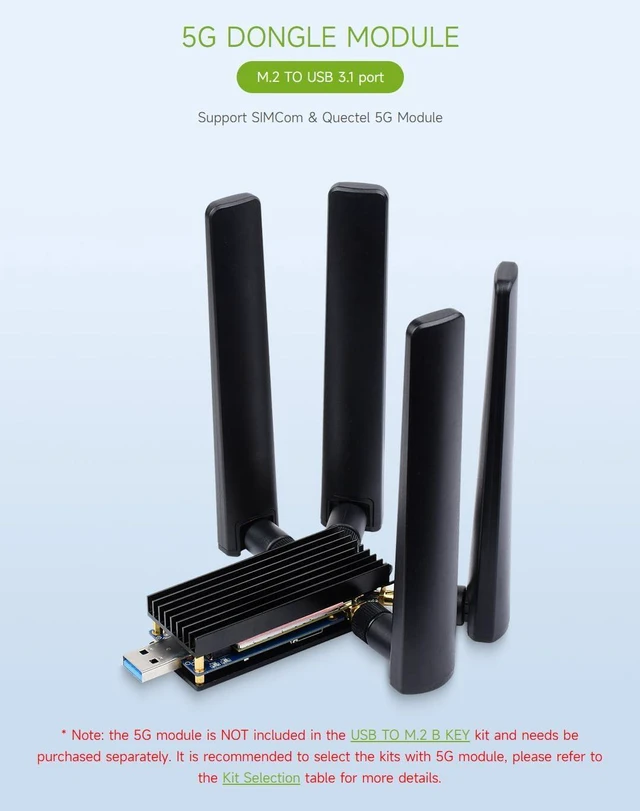 Alt view image 3 of 7 - Waveshare 5G DONGLE Module Quad Antennas USB3.1 Port Aluminum Alloy Heatsink M.2 Key B Interface, 5G Module Not Included.