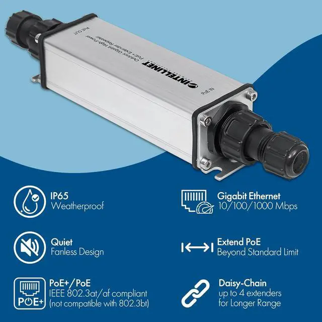 Alt view image 2 of 7 - Outdoor Gigabit PoE+ Extender Repeater  POE IP65 Rating  25W Power Budget via Cat5e Cat6 RJ45 Ethernet Network Cables, Daisy-Chain  3 Yr Mfg Warranty  561211