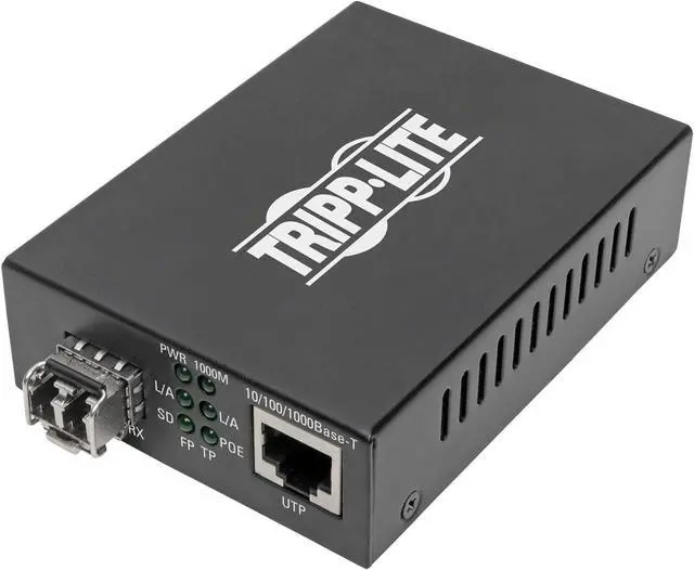 Main image of Tripp Lite Network Copper RJ45 Ethernet to Fiber LC Duplex Multimode Extender Converter, 850nm Wavelength, Power Over Ethernet+, Gigabit, Extend 1800 Feet / 550M, 2-Year Warranty (N785-P01-LC-MM1)