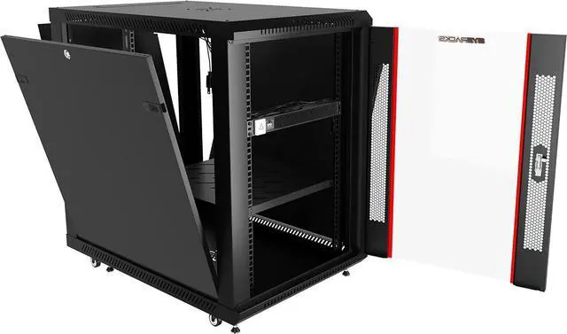 Alt view image 6 of 7 - Sysracks 15U Server Rack Network 35 inch Deep Lockable Server Cabinet Rackmount on Casters with - POWERBAR - Shelf - Fan - Hardware - for Data - AV - Computer - Networking - PC Equipment