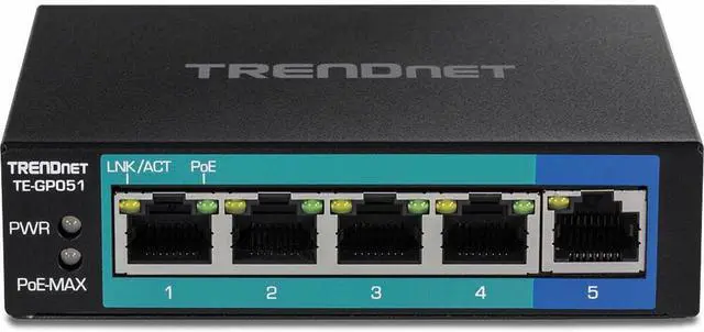 Alt view image 3 of 3 - TRENDnet 5-Port Unmanaged Gigabit PoE+ Switch, TE-GP051 | 4 x Gigabit PoE+, 1 x Gigabit Port, 10Gbps Switching Capacity, 35W PoE Power Budget, Metal Network Ethernet Switch, Fanless